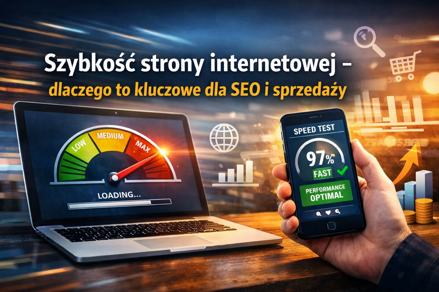 Grafika wpisu: Szybkość strony internetowej - dlaczego to kluczowe dla SEO i sprzedaży